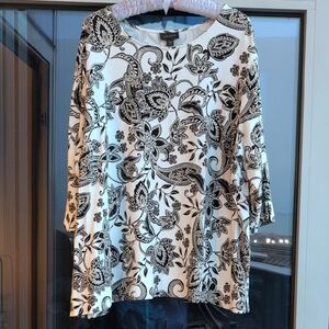 J. Jill Wearever Collection  Black and White/Cream Floral/Paisley Jersey Top, 2X